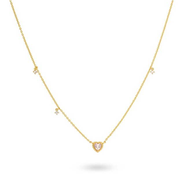 24KAE 24Kae Collier 32496Y Zilver met Geelgouden Plating Hart met Roze Steen met Zirkonia 40-45cm