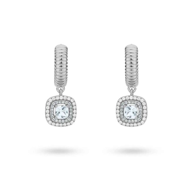 24KAE 24Kae Oorbellen 424136S Zilver Blauw Vierkant met Zirkonia