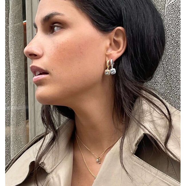 24KAE 24Kae Oorbellen 424136S Zilver Blauw Vierkant met Zirkonia