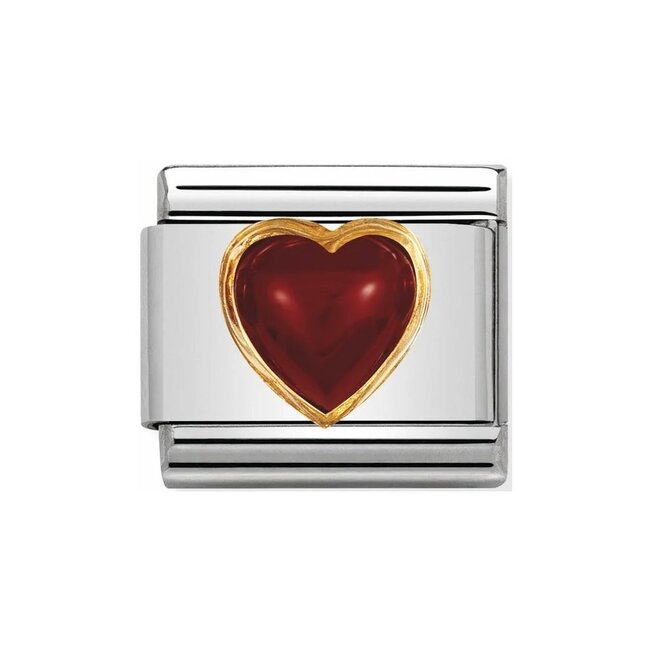 Nomination Nomination Schakel 030501-04 Composable Classic staal met 18k Geelgouden Plating Hart met Rood Agaat