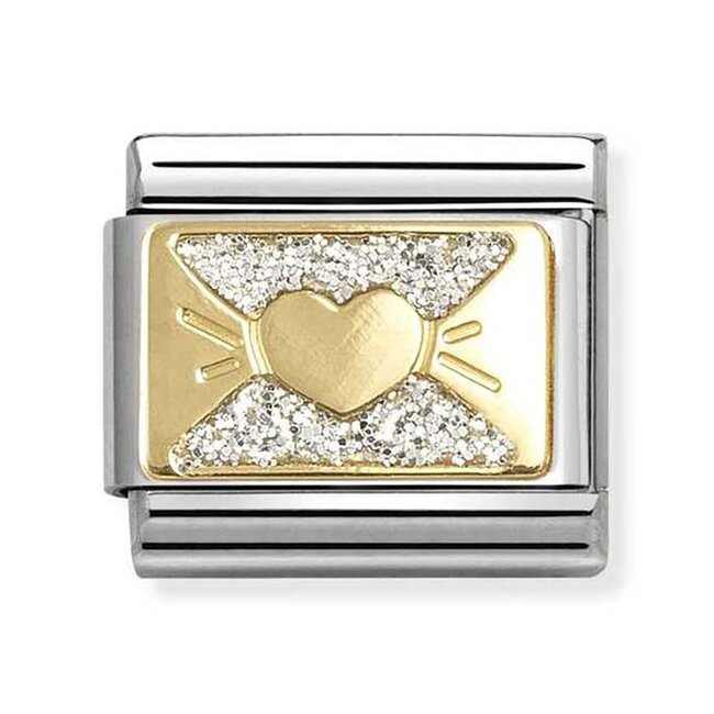 Nomination Nomination Schakel 030224-11 Composable Classic staal met 18k Geelgouden Plating Hart Glitter