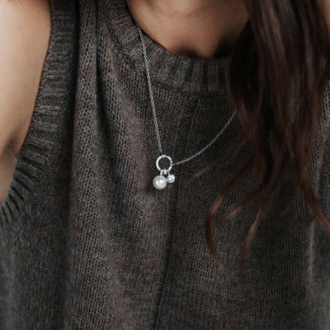 Ti Sento Milano Ti Sento Collier 34113PW/42 Zilver Anker met Parel Hanger en Zirkonia 38-48cm