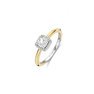Ti Sento Milano Ti Sento Ring 12388ZY/54 Zilver met 14k Geelgouden Plating Zirkonia Omringd met Pave Steentjes