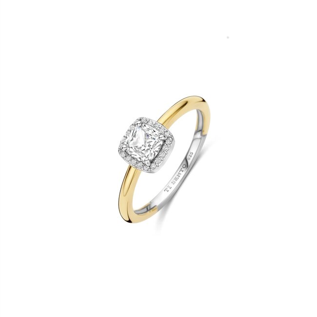 Ti Sento Milano Ti Sento Ring 12388ZY/54 Zilver met 14k Geelgouden Plating Zirkonia Omringd met Pave Steentjes
