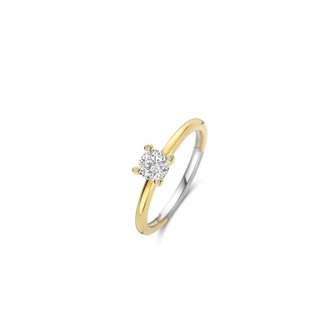 Ti Sento Ring 12367ZY/52 Zilver met 14k Geelgouden Plating Zirkonia Maat 52