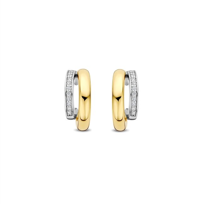 Ti Sento Milano Ti Sento Oorbellen 78035ZY Zilver met 14k Geelgouden Plating Dubbele Oorstekers met Zirkonia