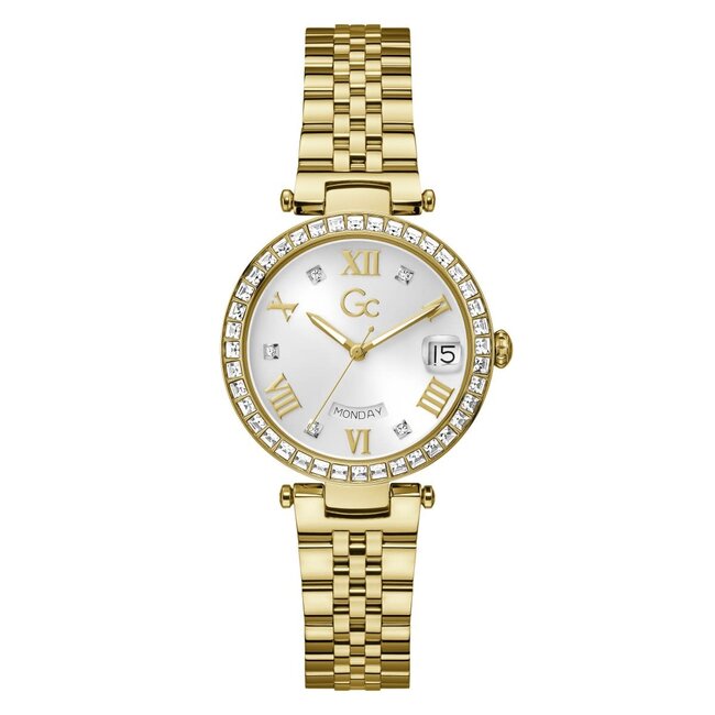 GC GC Horloge Z01022L6 Flair Crystal Staal met Geelgouden Plating Quartz Swiss Made met Zirkonia 34mm