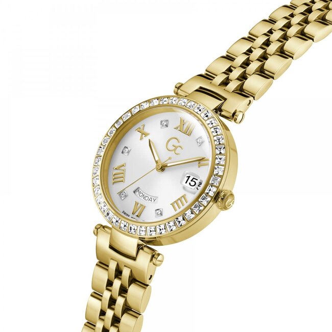 GC GC Horloge Z01022L6 Flair Crystal Staal met Geelgouden Plating Quartz Swiss Made met Zirkonia 34mm