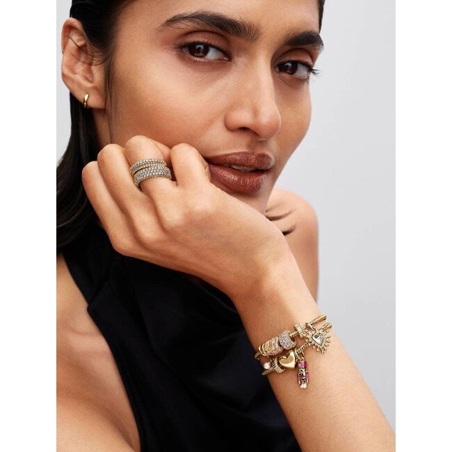 Pandora Pandora Bedel 764138C01 Zilver Geelgouden Plating Gedraaid Hart met Parel