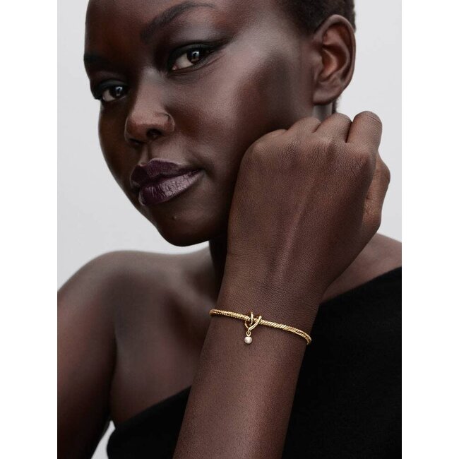 Pandora Pandora Bedel 764138C01 Zilver Geelgouden Plating Gedraaid Hart met Parel