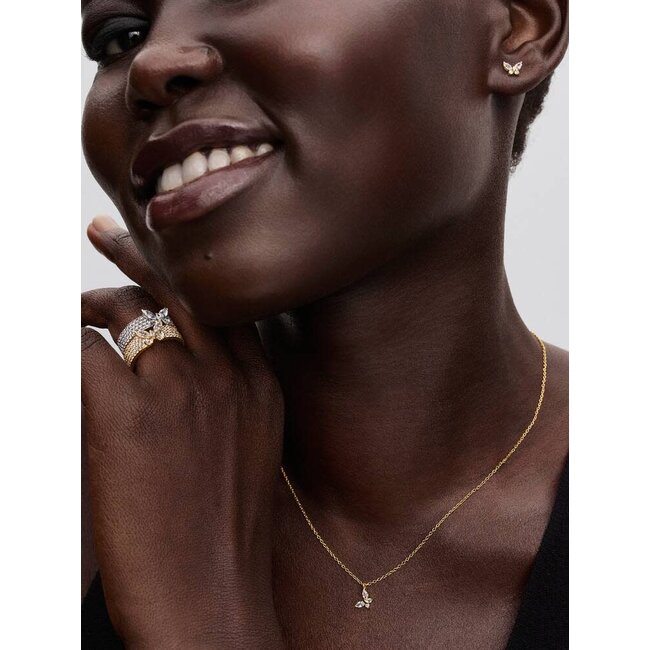 Pandora Pandora Oorbellen 264264C01 Zilver 14k Geelgouden Plating Vlinder met Zirkonia