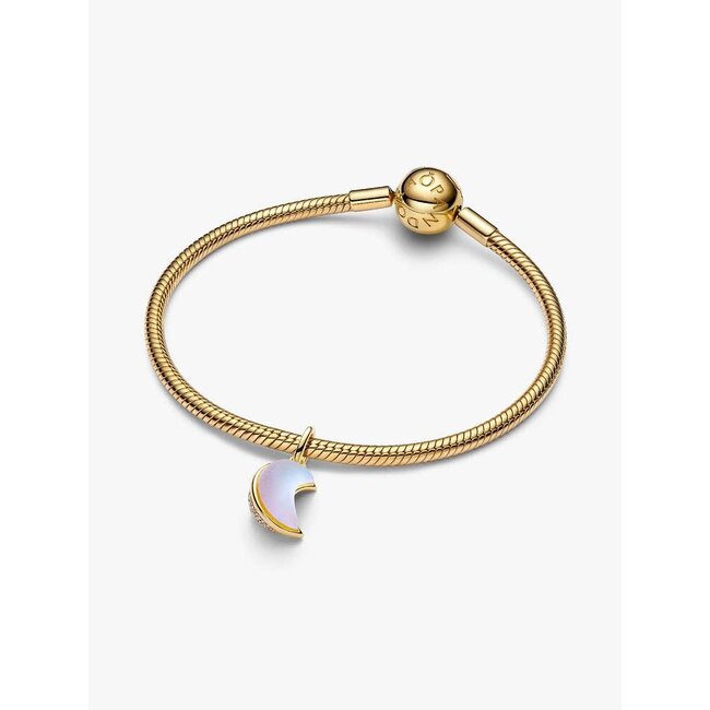Pandora Pandora Bedel 764275C01 Zilver 14k Geelgouden Plating Maan met Zirkonia en Maansteen
