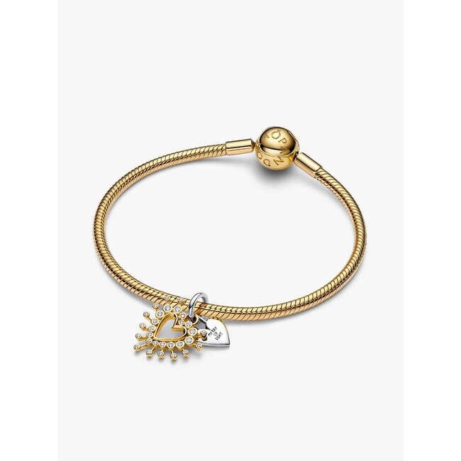 Pandora Pandora Bedel 764141C01 Zilver 14k Geelgouden Plating Dubbele Hart met Zirkonia