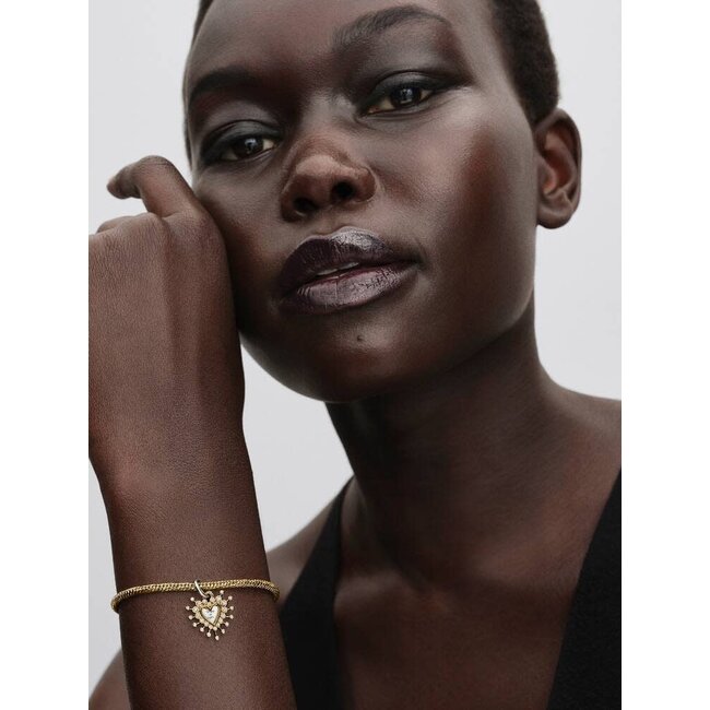 Pandora Pandora Bedel 764141C01 Zilver 14k Geelgouden Plating Dubbele Hart met Zirkonia