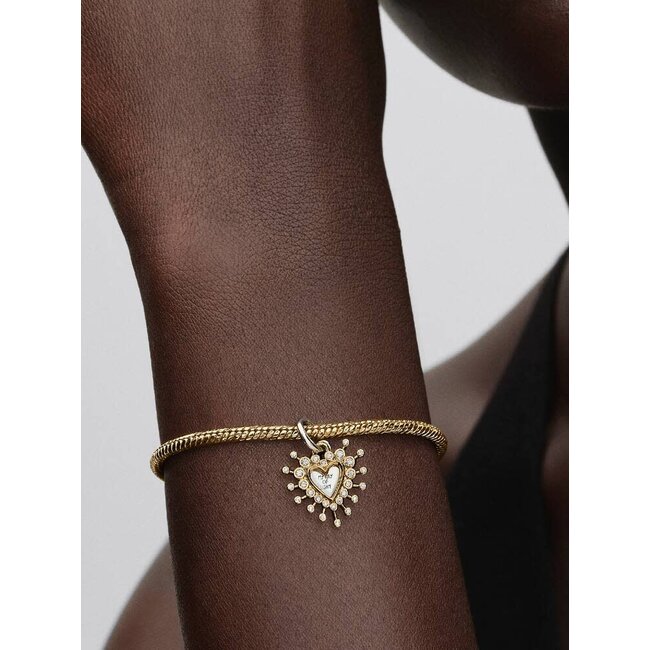 Pandora Pandora Bedel 764141C01 Zilver 14k Geelgouden Plating Dubbele Hart met Zirkonia