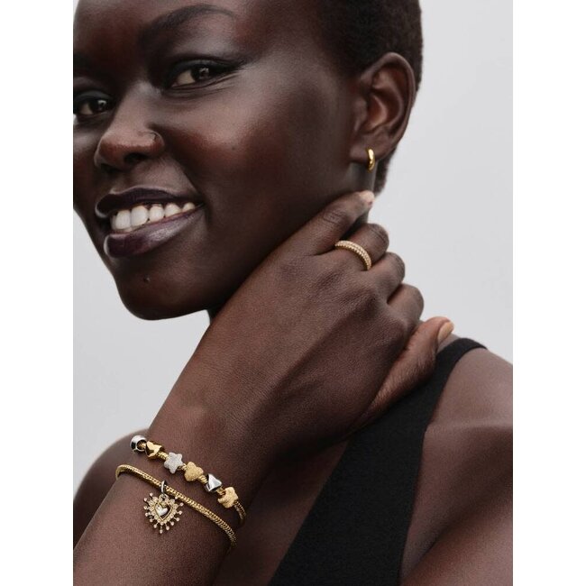 Pandora Pandora Bedel 764141C01 Zilver 14k Geelgouden Plating Dubbele Hart met Zirkonia