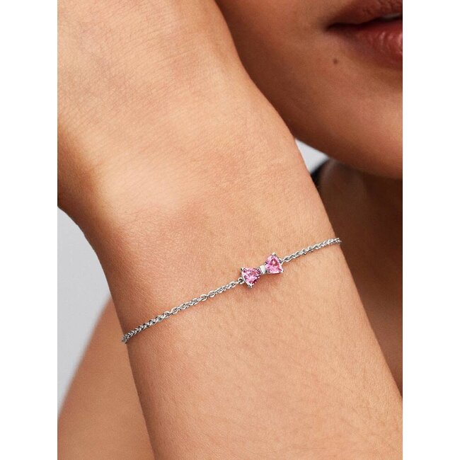 Pandora Pandora Armband 594234C01-18 Zilver met Strik en Roze Zirkonia 18cm