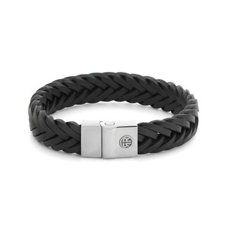 Rebel & Rose Rebel & Rose Armband RR-M0052-S-M Staal met Premium Braided Leer Zwart 12mm
