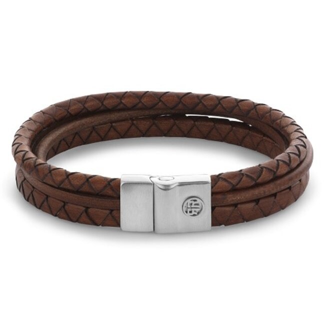 Rebel & Rose Rebel & Rose Armband RR-M0056-S-L Metaal Premium Combo Cognac Leer 12mm Maat L