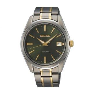 Seiko Seiko Horloge SUR377P1 Titanium Bi-color Quartz Saffierglas 100m Waterdicht met Sunray Groene Wijzerplaat 40mm