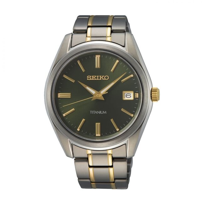 Seiko Seiko Horloge SUR377P1 Titanium Bi-color Quartz Saffierglas 100m Waterdicht met Sunray Groene Wijzerplaat 40mm
