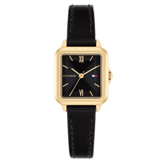 Tommy Hilfiger Tommy Hilfiger Horloge TH1782835 Mia Geelgouden Plating met Zwart Leren Band Quartz 24x22.5mm