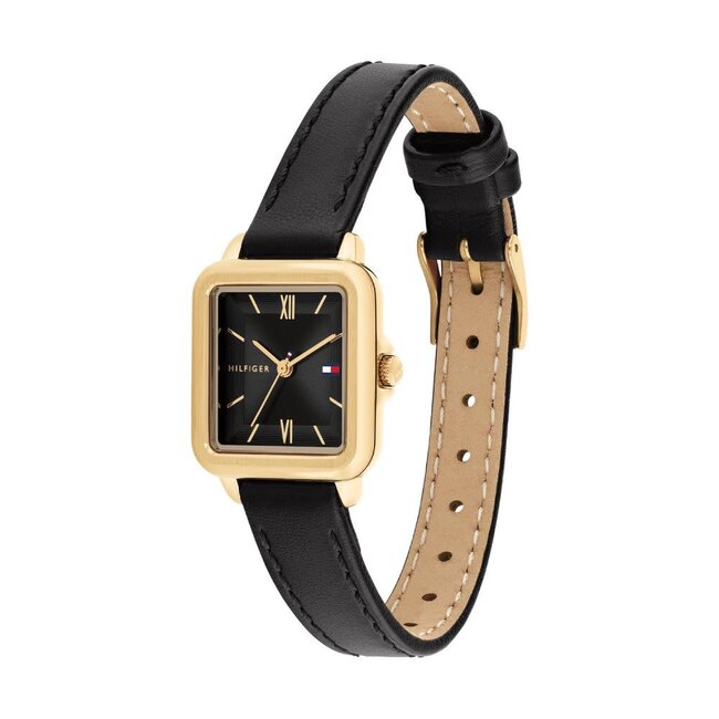 Tommy Hilfiger Tommy Hilfiger Horloge TH1782835 Mia Geelgouden Plating met Zwart Leren Band Quartz 24x22.5mm