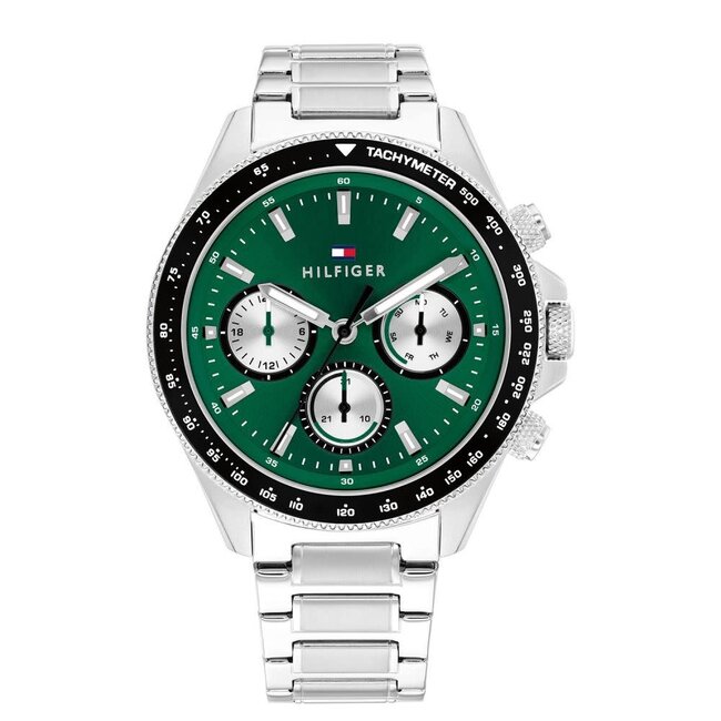 Tommy Hilfiger Tommy Hilfiger Horloge TH1792211 Clark Zilverkleurig met Groene Wijzerplaat Quartz 44mm