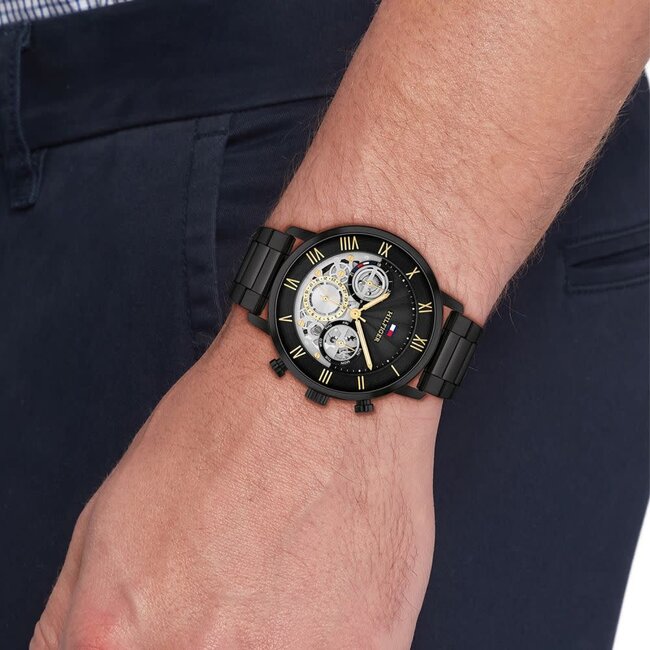 Tommy Hilfiger Tommy Hilfiger Horloge TH1710706 Legend Zwarte Band met Zwart/Grijze Wijzerplaat Quartz 44mm