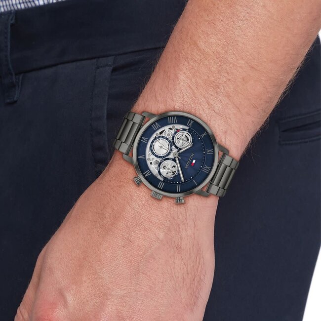 Tommy Hilfiger Tommy Hilfiger Horloge TH1710707 Legend Grijze Band met Blauwe Wijzerplaat 44mm
