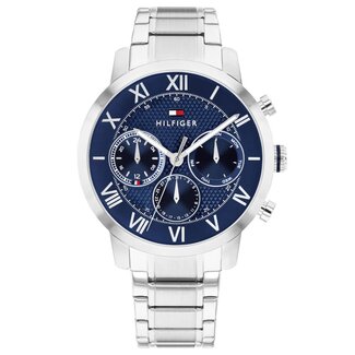 Tommy Hilfiger Tommt Hilfiger Horloge TH1710728 Oxford Zilverkleurig met Blauwe Wijzerplaat Quartz 42mm