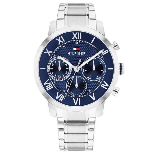 Tommy Hilfiger Tommt Hilfiger Horloge TH1710728 Oxford Zilverkleurig met Blauwe Wijzerplaat Quartz 42mm