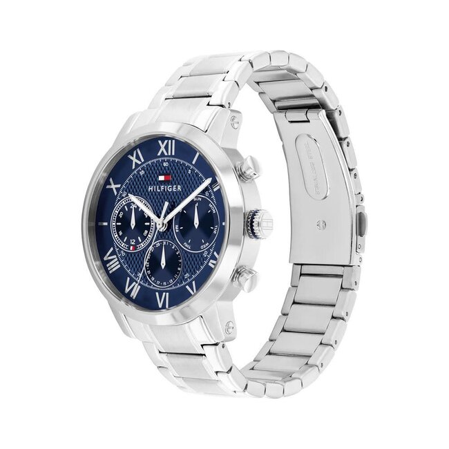 Tommy Hilfiger Tommt Hilfiger Horloge TH1710728 Oxford Zilverkleurig met Blauwe Wijzerplaat Quartz 42mm