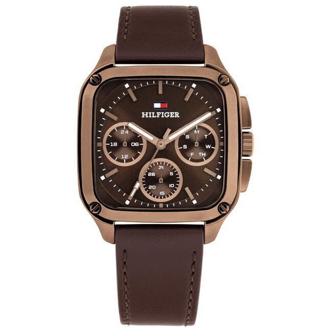 Tommy Hilfiger Tommy Hilfiger Horloge TH1792221 Herald Bruin Leren Band met Rosekleurige Wijzerplaat Quartz 37x39mm