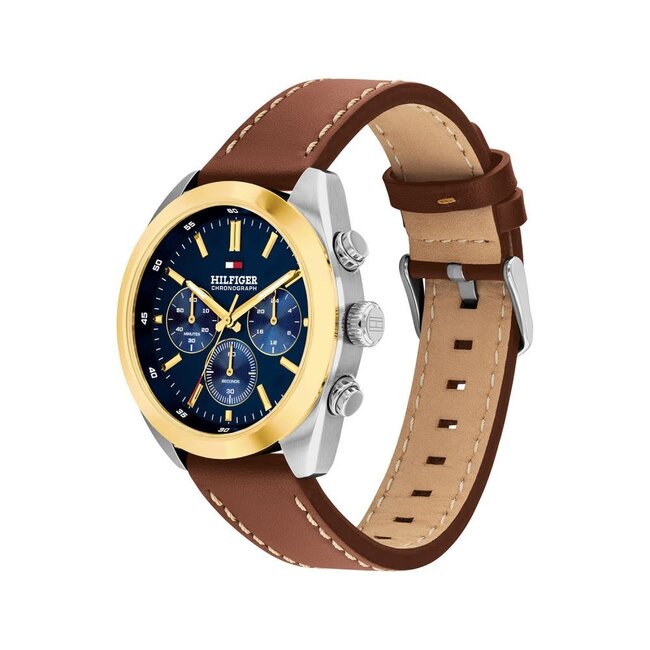Tommy Hilfiger Tommy Hilfiger Horloge TH1710720 Hudson Bruinleren Band met Blauwe Wijzerplaat Quartz 40mm