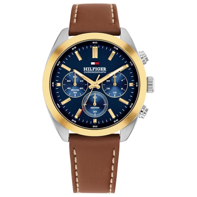 Tommy Hilfiger Tommy Hilfiger Horloge TH1710720 Hudson Bruinleren Band met Blauwe Wijzerplaat Quartz 40mm