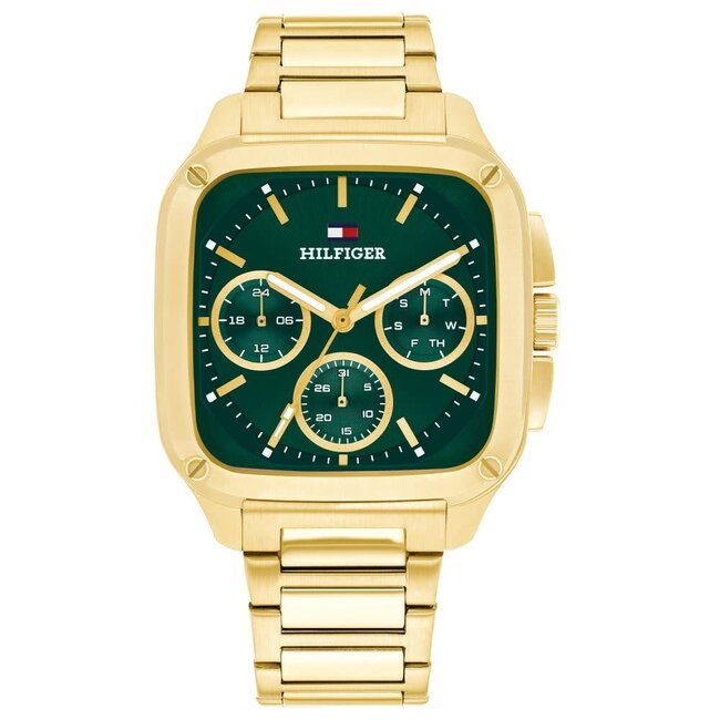Tommy Hilfiger Tommy Hilfiger Horloge TH1792223 Herald Goudkleurige Plating met Groene Wijzerplaat Quartz 37x39mm