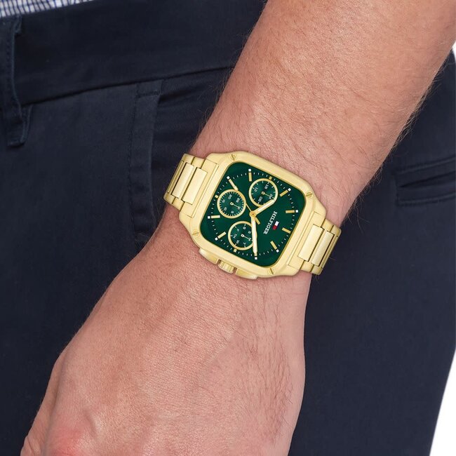 Tommy Hilfiger Tommy Hilfiger Horloge TH1792223 Herald Goudkleurige Plating met Groene Wijzerplaat Quartz 37x39mm