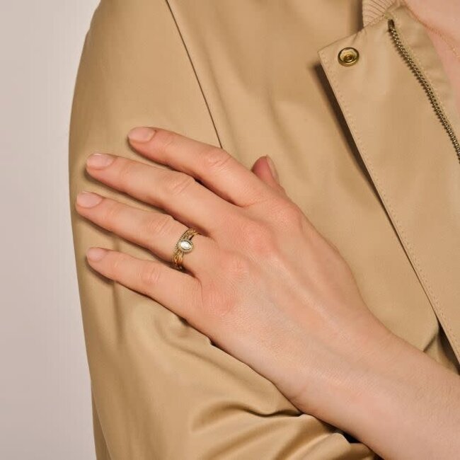 Blush Blush Ring 1239YMQ/58 14k Geelgoud met Quartz en Parelmoer Maat 58