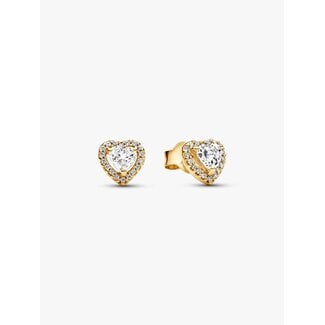Pandora Pandora Oorbellen 268427C01 Zilver 14k Geelgouden Plating Hart met Zirkonia