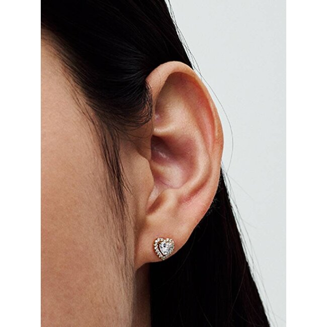 Pandora Pandora Oorbellen 268427C01 Zilver 14k Geelgouden Plating Hart met Zirkonia