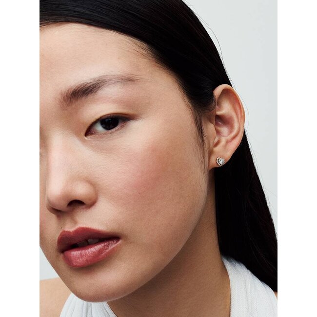 Pandora Pandora Oorbellen 268427C01 Zilver 14k Geelgouden Plating Hart met Zirkonia