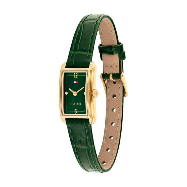 Tommy Hilfiger Tommy Hilfiger Horloge TH1782850 Mia Staal Goudkleurige Vierkante Kast met Groene Band 16x22mm