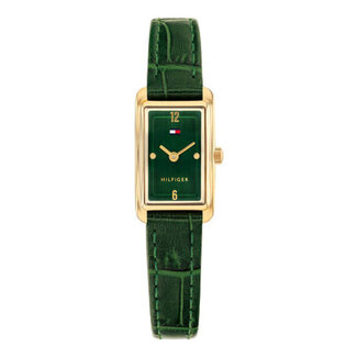 Tommy Hilfiger Tommy Hilfiger Horloge TH1782850 Mia Staal Goudkleurige Vierkante Kast met Groene Band 16x22mm