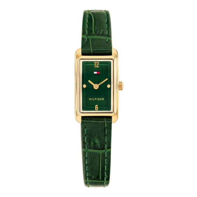 Tommy Hilfiger Tommy Hilfiger Horloge TH1782850 Mia Staal Goudkleurige Vierkante Kast met Groene Band 16x22mm