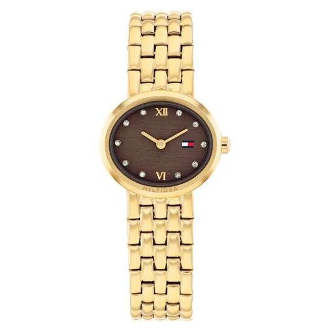 Tommy Hilfiger Tommy Hilfiger Horloge TH1782844 Moira Staal Goudkleurig en Bruinkleurige Ovale Wijzerplaat 25x22mm