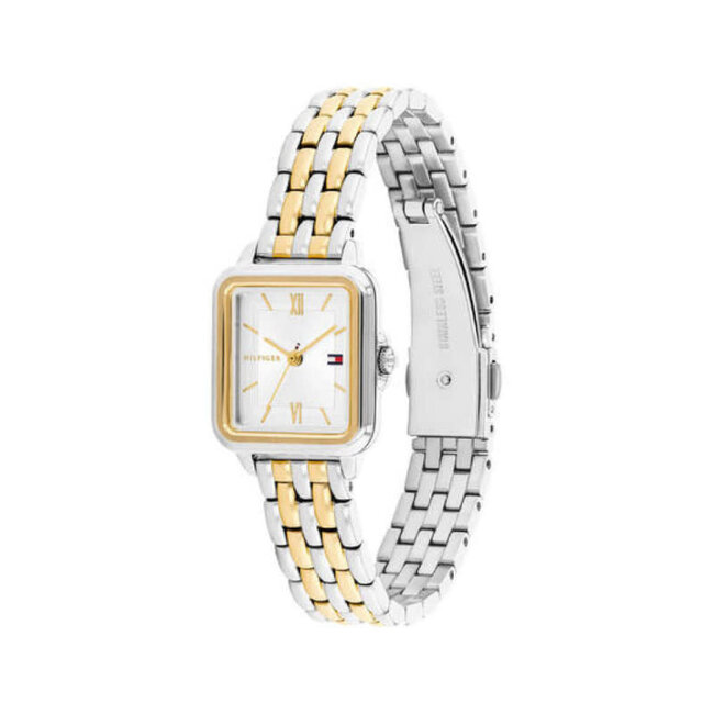 Tommy Hilfiger Tommy Hilfiger Horloge TH1782861 Mia Staal Bicolor met Witte Vierkante Wijzerplaat 24x22.5mm