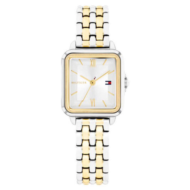 Tommy Hilfiger Tommy Hilfiger Horloge TH1782861 Mia Staal Bicolor met Witte Vierkante Wijzerplaat 24x22.5mm
