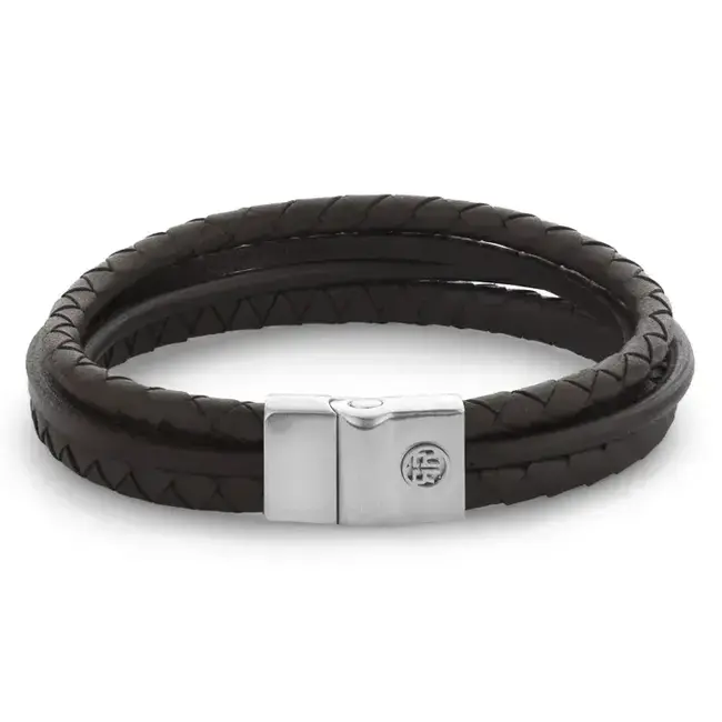 Rebel & Rose Rebel & Rose Armband RR-M0055-S-L Staal Premium Combo Bruin leer 12mm Maat L