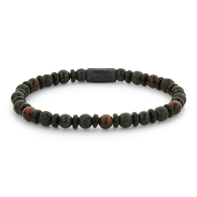 Rebel & Rose Rebel & Rose Armband RR-60147-B-L Variations Mix Black 6mm Maat L